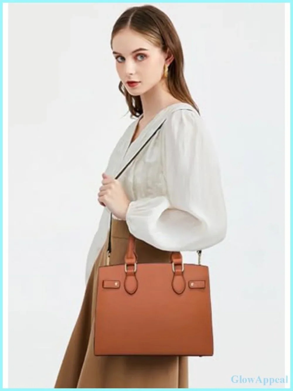 Faux Leather Satchel Purse Top Handle Shoulder Tote Bag with Strap